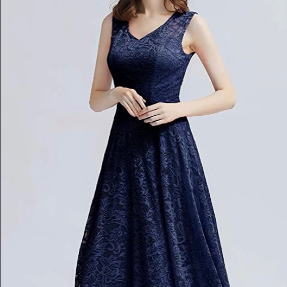 Elegant Floral Lace Midi Swing Cocktail Dress